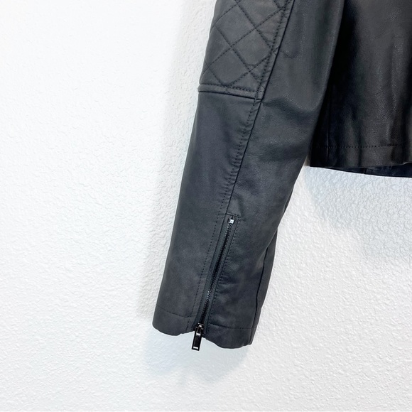 Coffee Shop New York Charcoal Gray Faux Leather Moto Jacket Size Small - Picture 4 of 7
